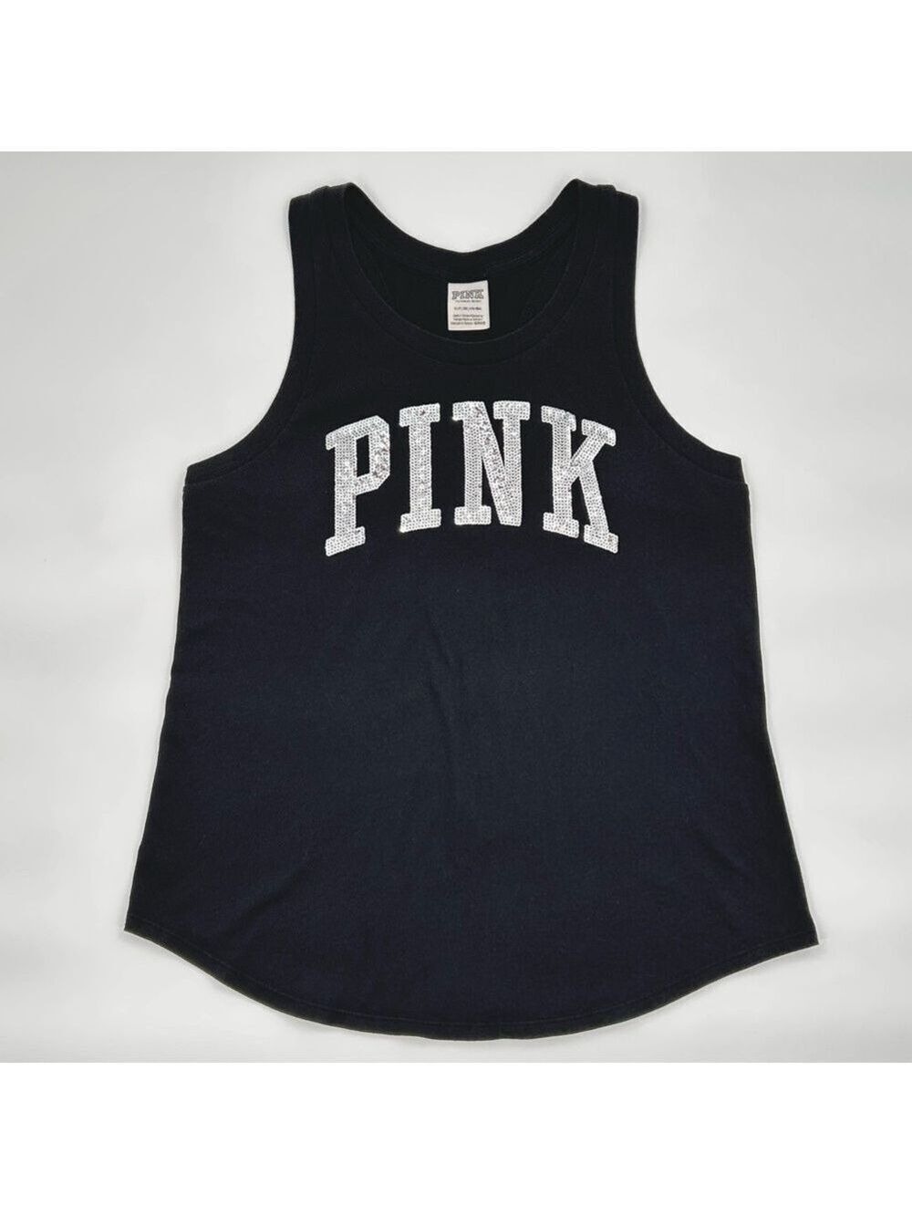 Victoria's Secret PINK Black Sequin Logo Racerback Tank Top Small - Picture 2 of 11